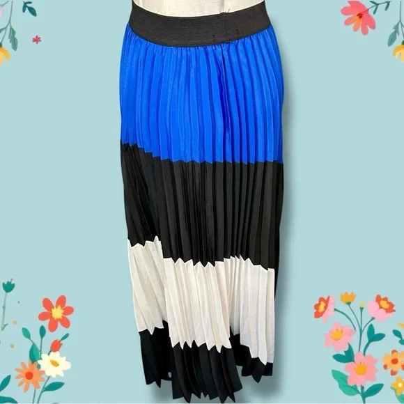 NWT Lane Bryant Blue, Black & White Colorblock Pleated Maxi Skirt Size 26/28 - Picture 12 of 14
